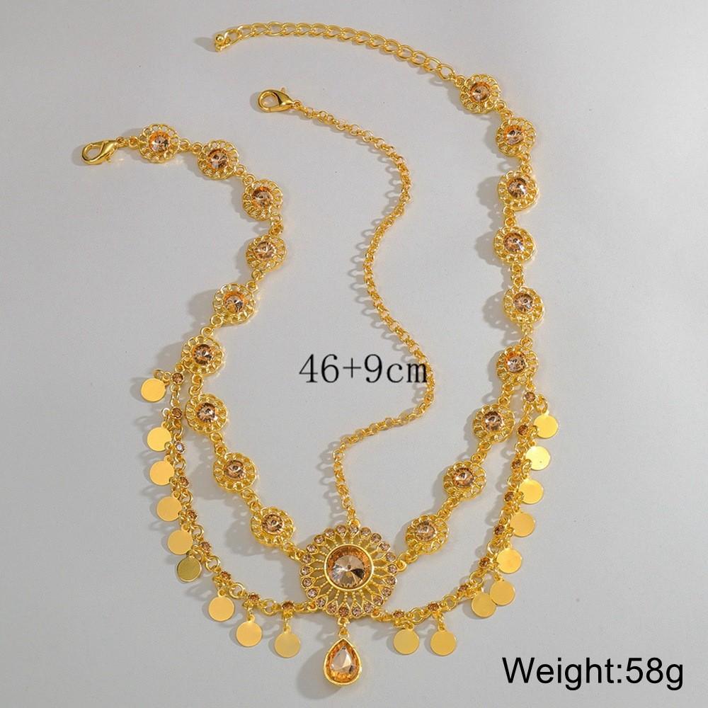 Gemstone Simulation Elegant Decoration Women Golden Headpiece With Tassel Design