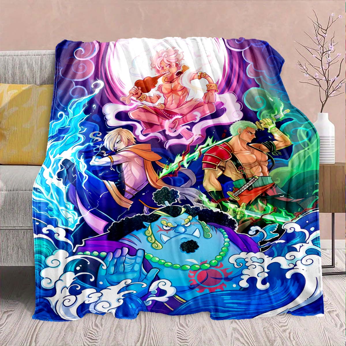 

One Piece Anime Flannel Blanket - Soft Warm Perfect for Sofa, Bedding Camping Travel Office Home Decor -QJY 75x90cm