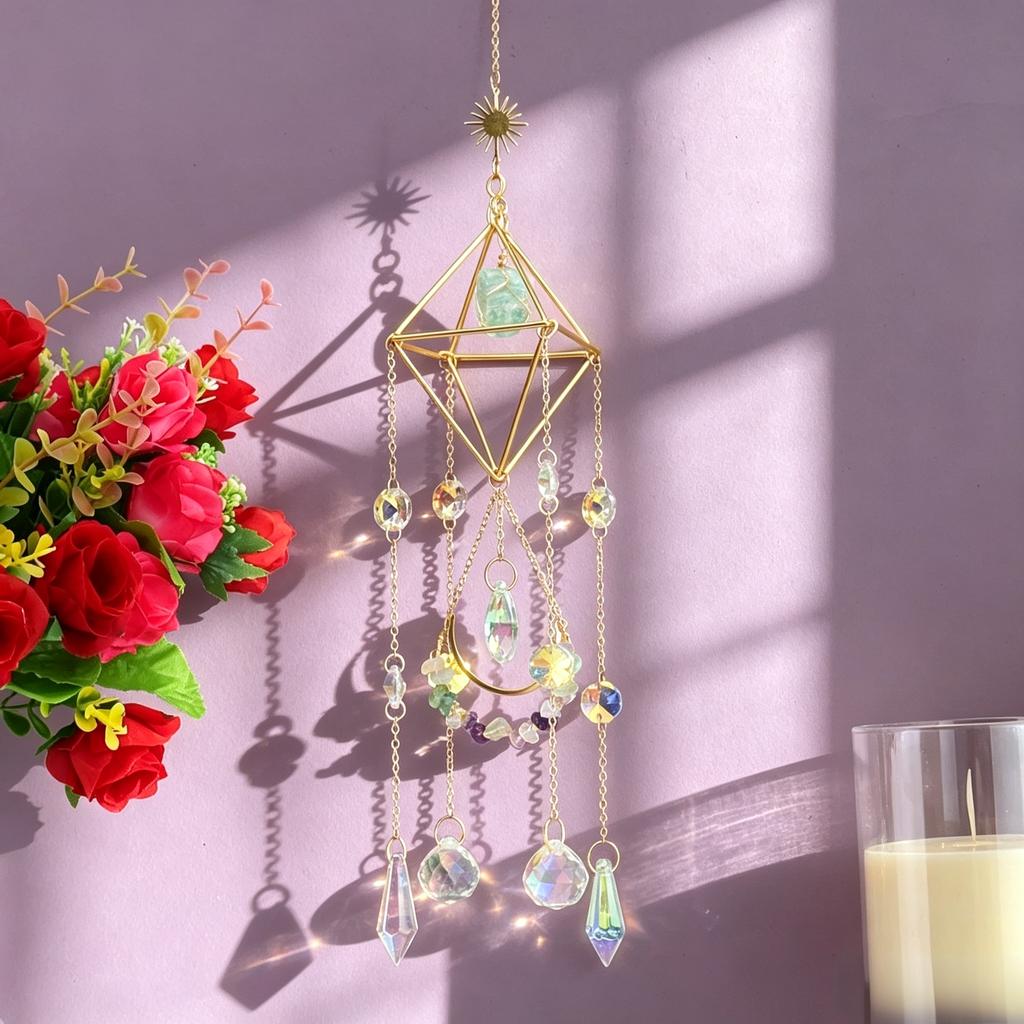 Natural Healing Raw Crystal Suncatcher Rainbow Hanging Decor, Witchy Crystal Wind Home Window & Car Spiritual Gift