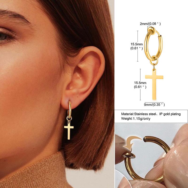 Stainless Steel Earring with Cross Charm for Guys Men's Zircon