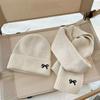 2Pcs/Set Children Hat Scarf Set Bow Knitted Hood Windproof Neck Scarf Set Thickened Soft Warm Cozy Autumn Winter Wear