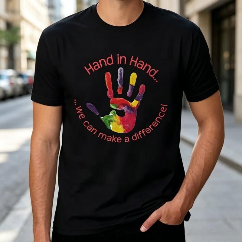 Inspirational Unity TShirt Hand in Hand Graphic Tee Positive Message Top for Teens Adults Oversized T Shirt