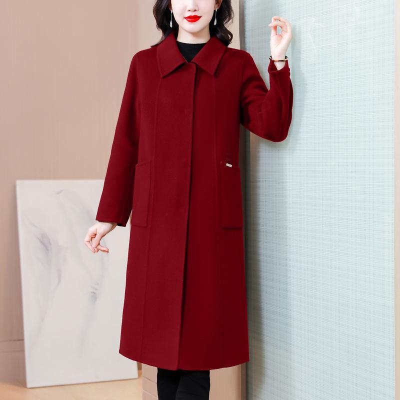 

Элегантное шерстяное пальто больших размеров для женщин, модная и стройнящая длинная куртка с высоким качеством L винный