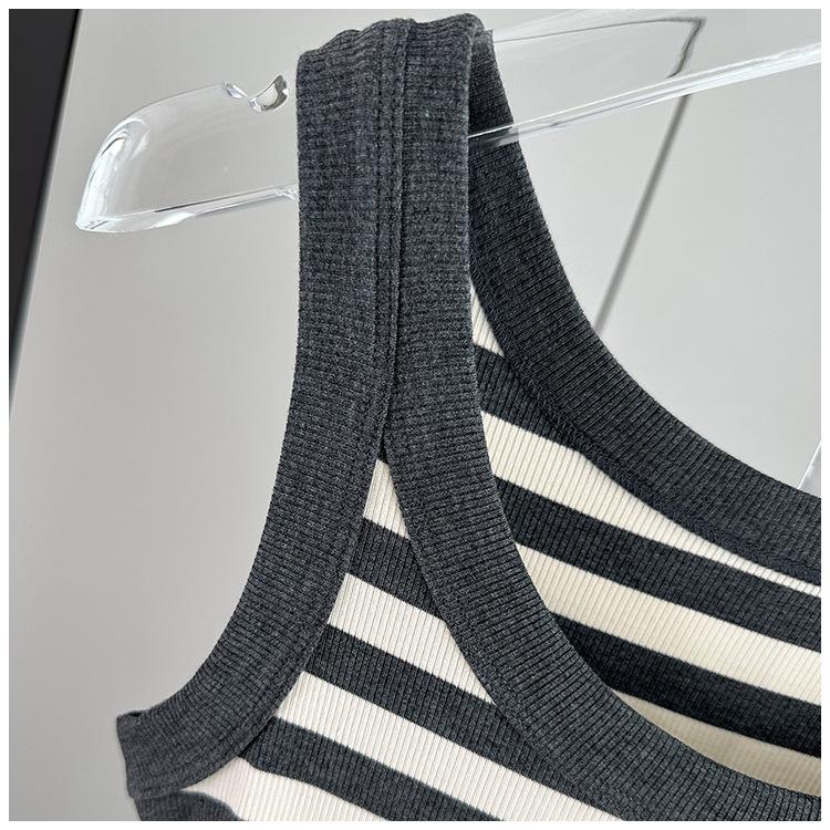 Canottiera a Righe Bianche e Nere in Cotone Modal Intimo per Completi Versatile Quotidiano Elastico Aderente Strato Base Tessuto Morbido Capo Interno ed Esterno