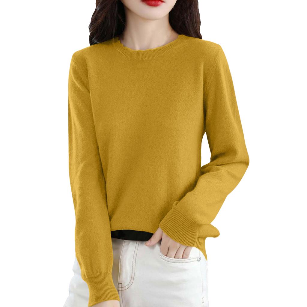 Women's Casual Lace Round Neck Base Layer Knitted Long Sleeve Solid Color Sweater