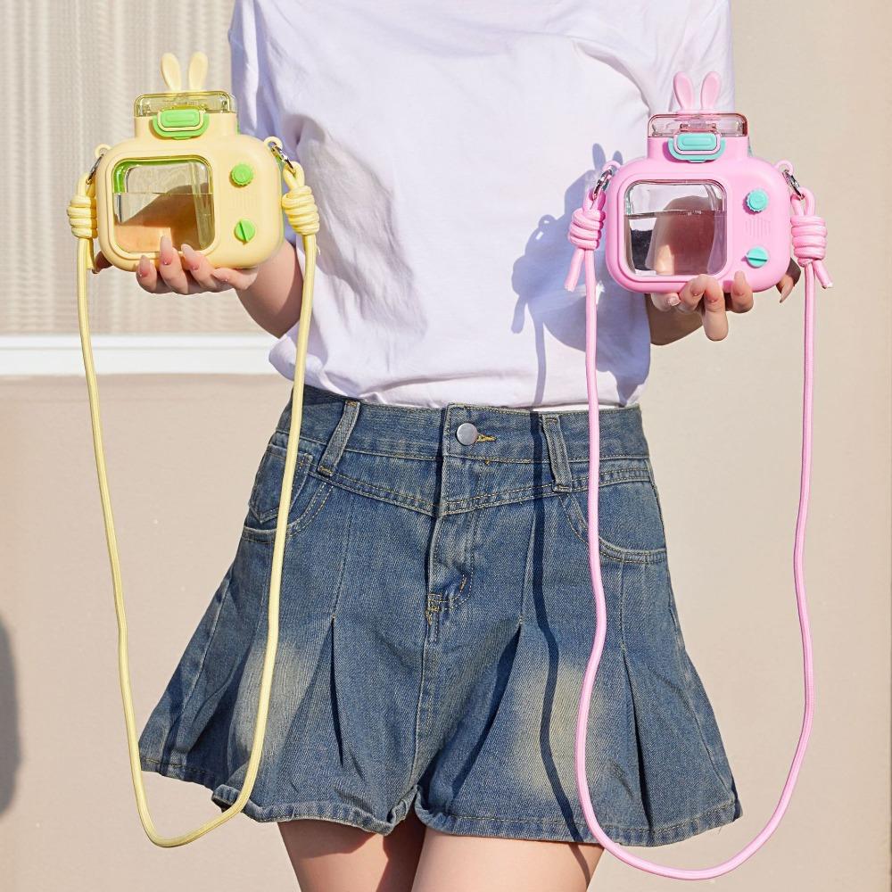 Portable Rabbit TV Water Bottle 600ml Sports Water Kettle Cartoon Straw Water Cup  Home Decor