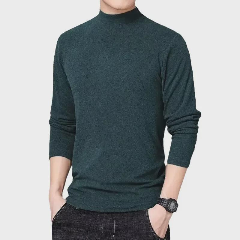 Men's German Velvet Long-Sleeve Half-High Collar T-Shirt for Autumn/Winter