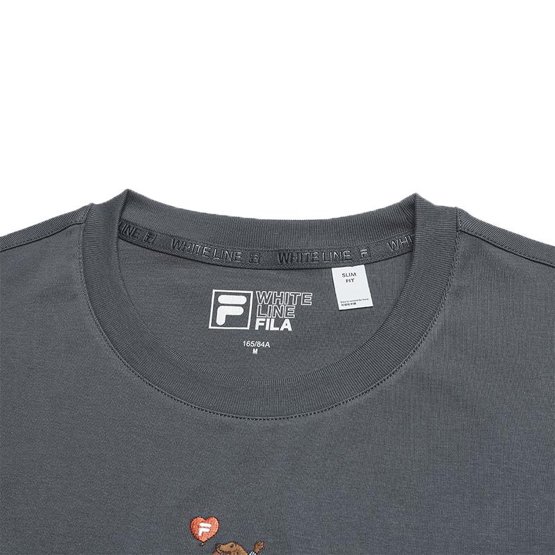 Fila Original Versatile Cute Dog Embroidery T-Shirt Women Tops Charming-Gray F61W629108FDY