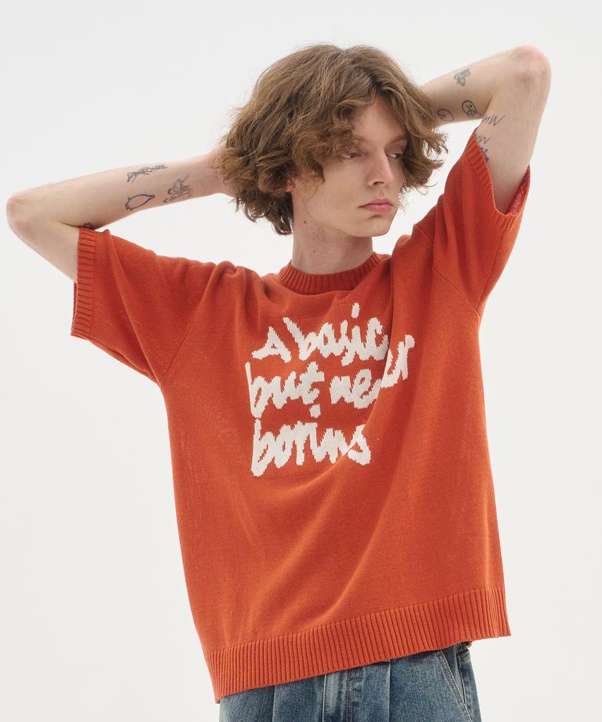 BLOND9 Slogan Round Short Sleeve Knit Orange