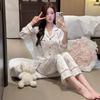 Factory Goods 1011 Printed Long-sleeved New Ice Silk Pajamas Women's Douyin Fashion Cartoon Internet Celebrity Fashion Loungewear