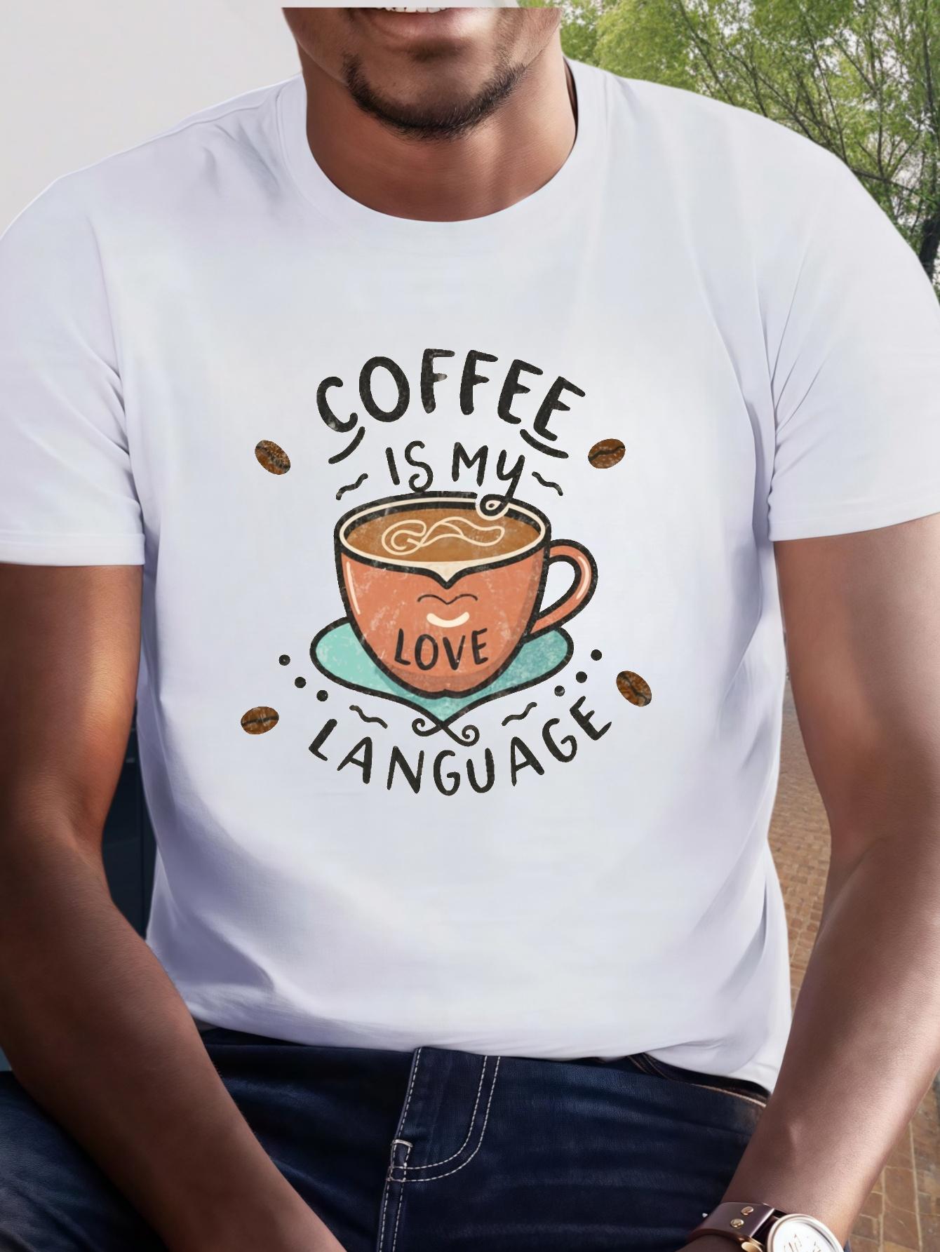 Men s Coffee is My Love Language Graphic T-Shirt - Casual Short Sleeve Summer Tee with Coffee Beans & Heart Design XL