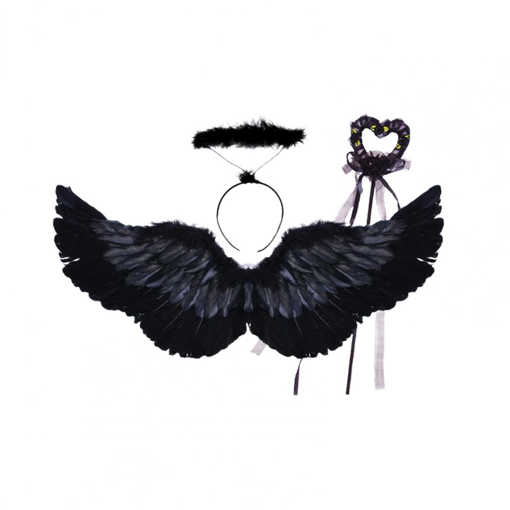 Cosplay Angel Wing Kids Angel Wings Set Angel Wings with Headband and Fairy Wand Faux Feather Cosplay Wings Halloween Cosplay