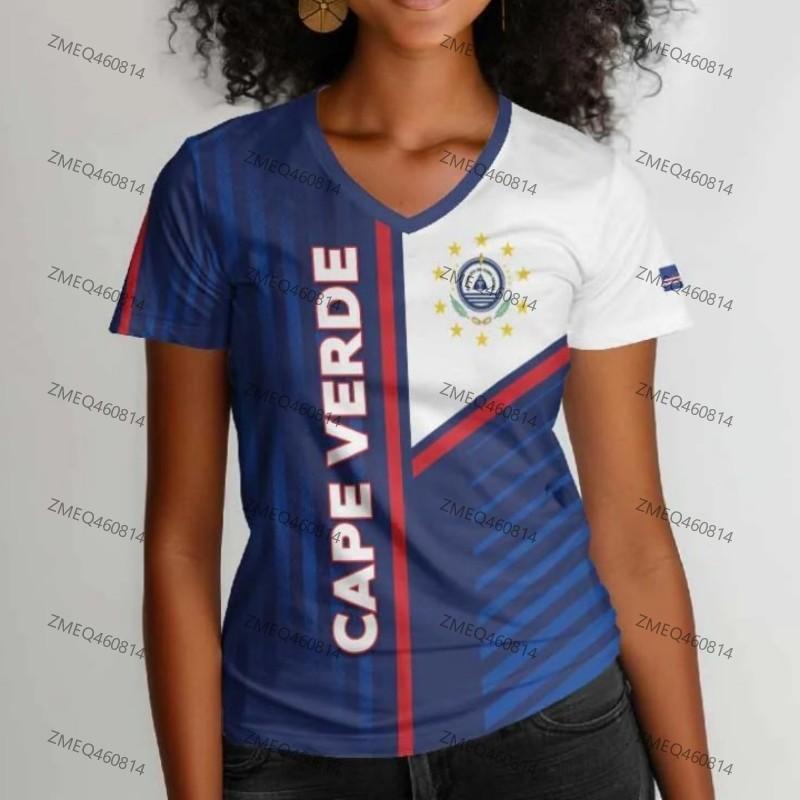 Women Cape Verde Cabo Verde Blue Shark V Neck Soccer Jersey 2026 Global Soccer Event Fan Shirt Quick Dry Short Sleeve Sports Tee 4XL
