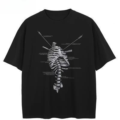2025 Summer Fashion T-Shirt Streetwear Skeleton Graphic T-Shirt Cotton Hipster Men T-shirt Unisex Tops Tees Black Hip Hop Simple