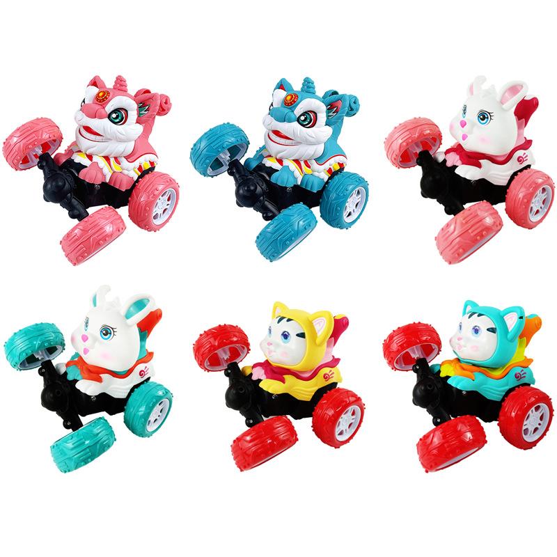 Tide Wind Children'S Remote Control Toys, Lion Dance Tumbling Car, Dazzling Lights And Music, Dumper Car, Lion Dance Stunt Car