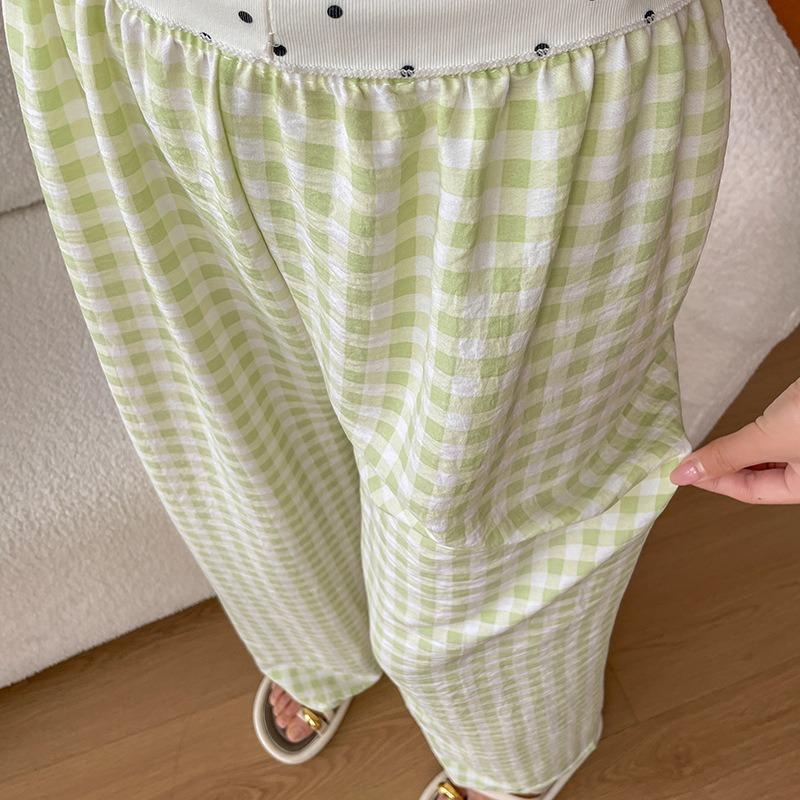 Girly Dopamine Blue Plaid Pants Women's Summer Thin Loose Straight Wide-leg Pants Lazy Casual Yamamoto Pants