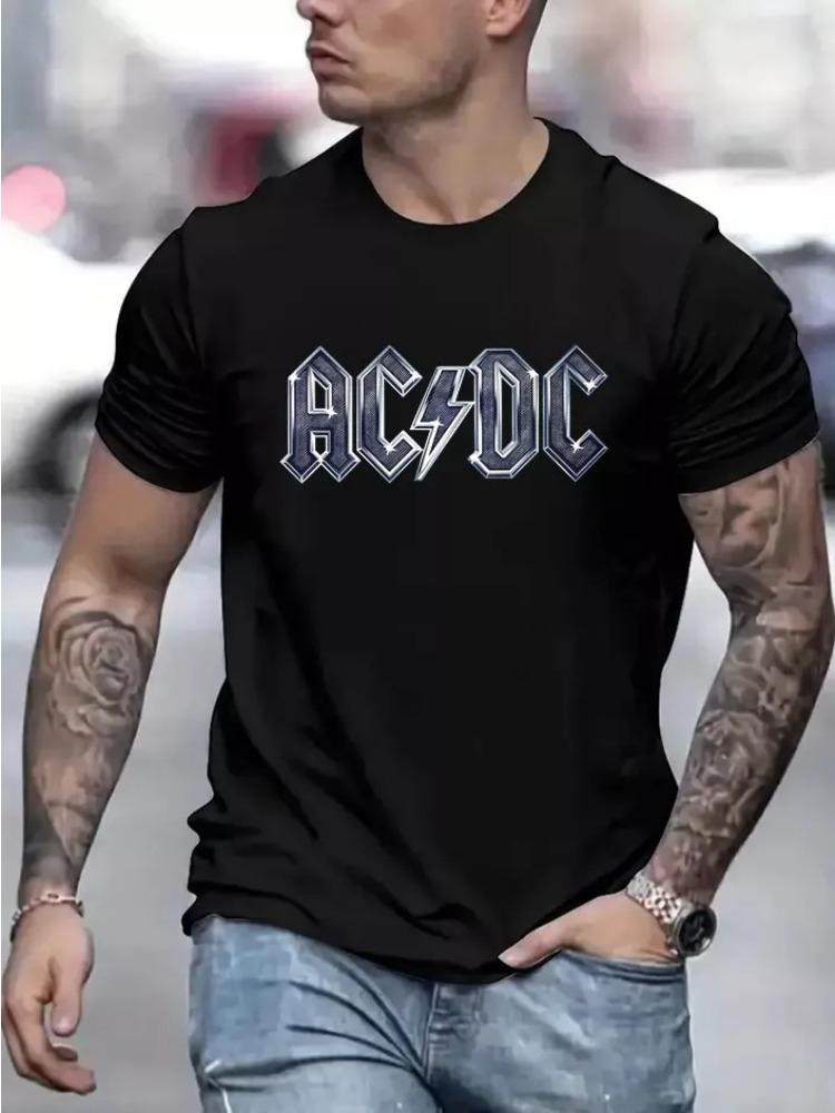 ACDC Men's T-shirt Classic Rock Band T-shirt Top Men's Cotton Round Neck Black Loose Gothic Trend T-shirt Vintage Casual T-shirt