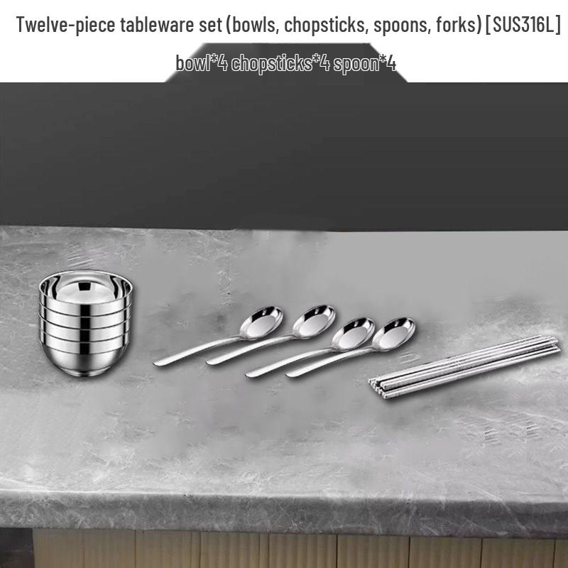 Hanyou 316L Stainless Steel & Bamboo Fiber Tableware Set