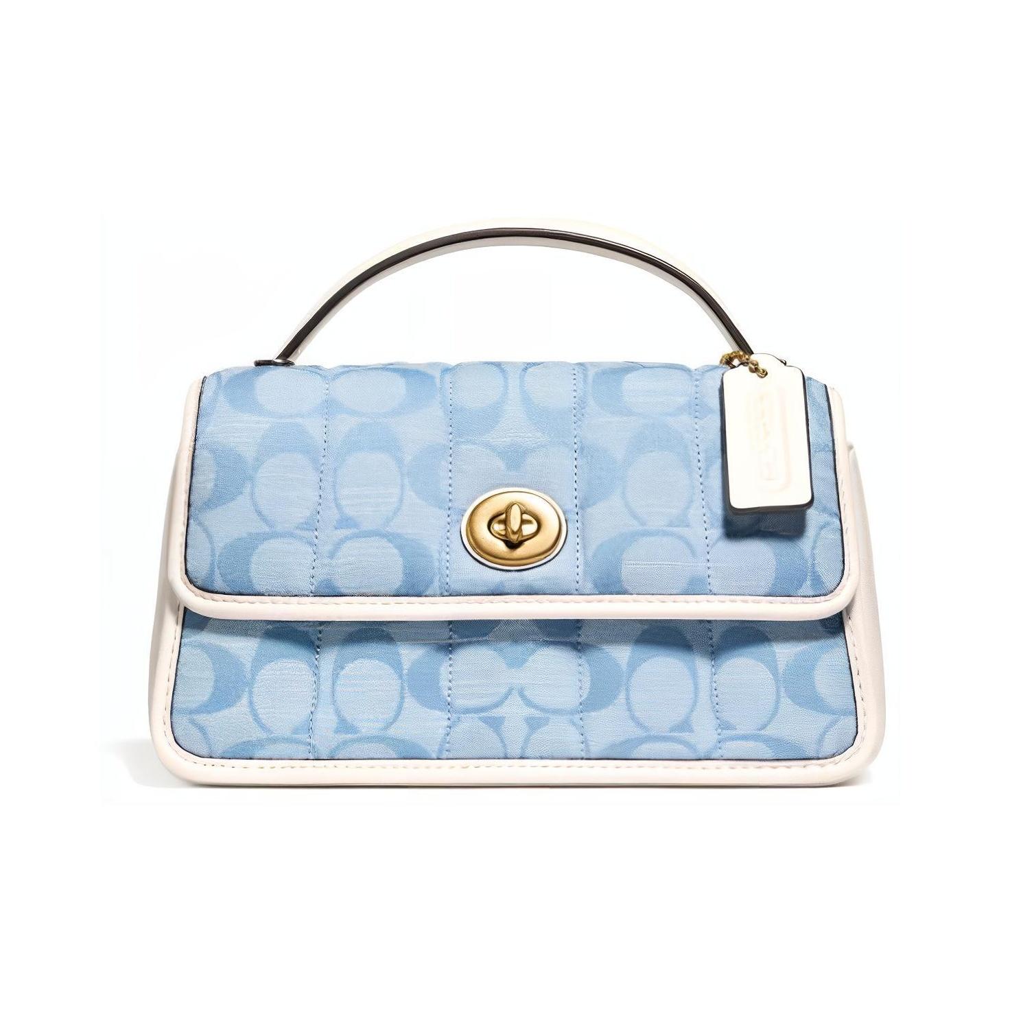 

Coach Turnlock 20 Top Handle Chambray Floral Quilted Canvas And Leather Satchel Bag Women handbags Blue C4690-B4SUX Basic Set (Bag+Dust Bag)
