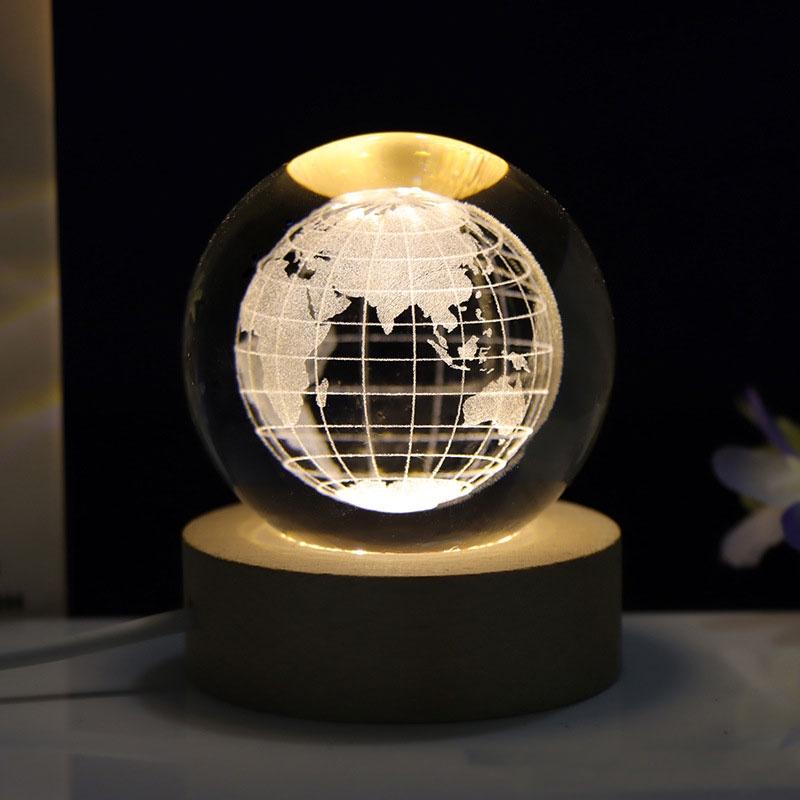 Creative 3d Laser Engraved Galaxy Crystal Ball Bedroom Decor Night Light Modern Minimalistic Style Glass Orb Gift