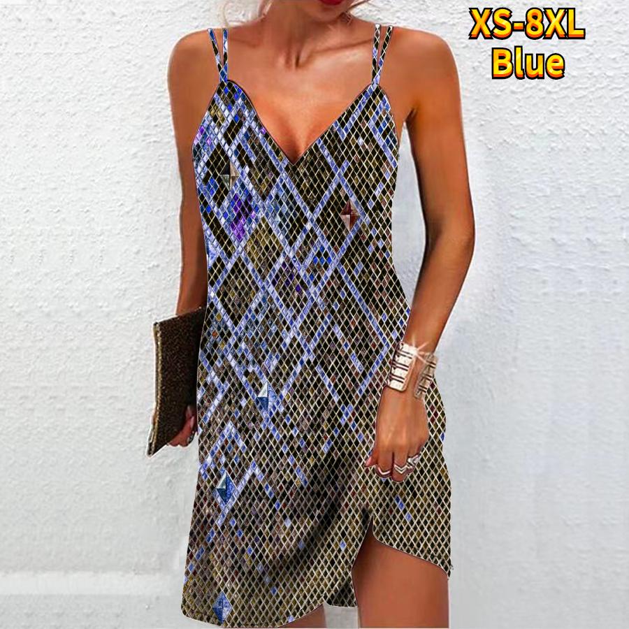 Moda feminina sexy 3d preto lantejoulas diamante grade impressão vestido sem alças solto vestido de camisola com decote em v