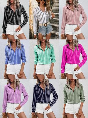 Summer Oversized Striped Shirt for Women Long Sleeve
