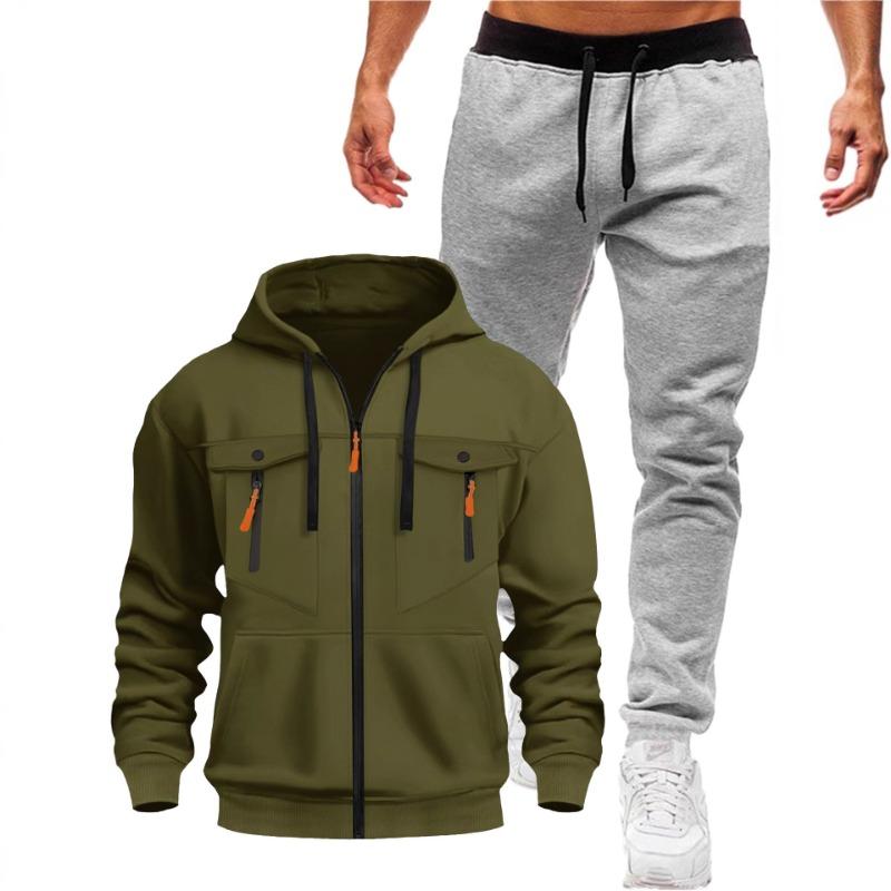 Herren Kapuzen Langarm Reißverschluss Freizeitanzug Colorblock Taille Schwarz Hose Jogginganzug