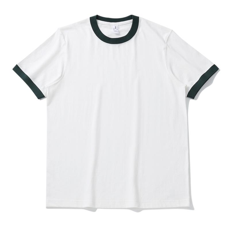 "270g Retro Cotton Contrast Color T-shirt, Round Neck, Unisex Short Sleeve"