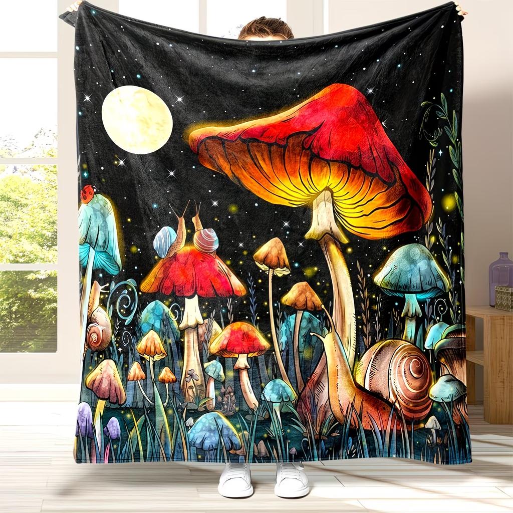 1 Stück Flanelldecke mit Pilzpflanzenführer Überwurf für Sofabetten und Decken, Nickerchen-Decke Halloween- und Weihnachtsgeschenk