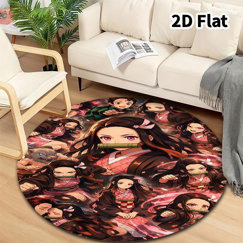 Demon Slayer Kimetsu No Yaiba Round Area Rug Carpet Rug For Living Room Bedroom Sofa Playroom Decor Nonslip Floor Mat