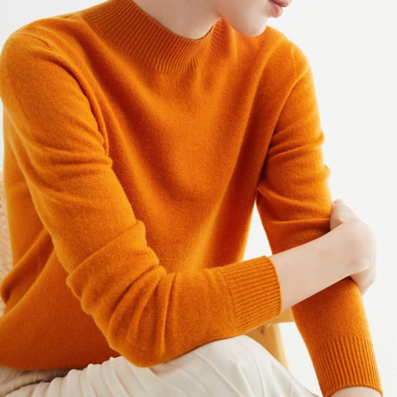 Podzim Zima Jednobarevný Pulovr Svetr s Falešným Límcem Pro Ženy Ležérní Pletenina Dámské Oblečení Základní Měkké Topy