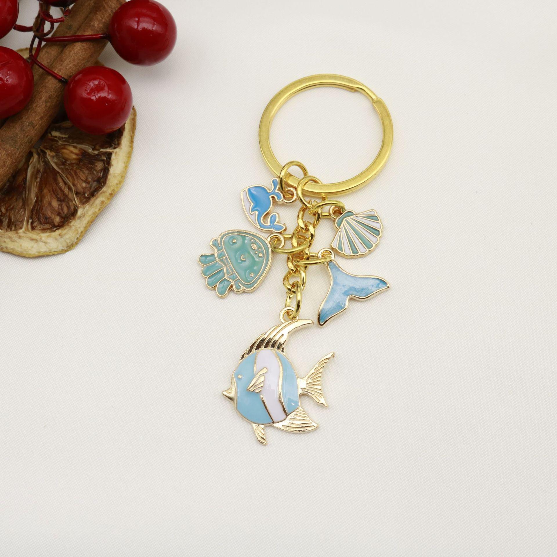 Mermaid Tail & Starfish Keychain with Shell and Pearl Pendant - Alloy Girls Bag Charm