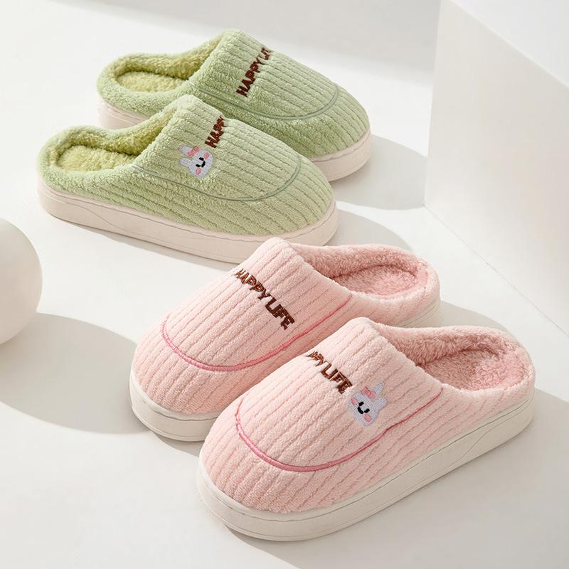 Cotton slippers winter home indoor warm couple cute rabbit non-slip plush winter men's and women's slippers
