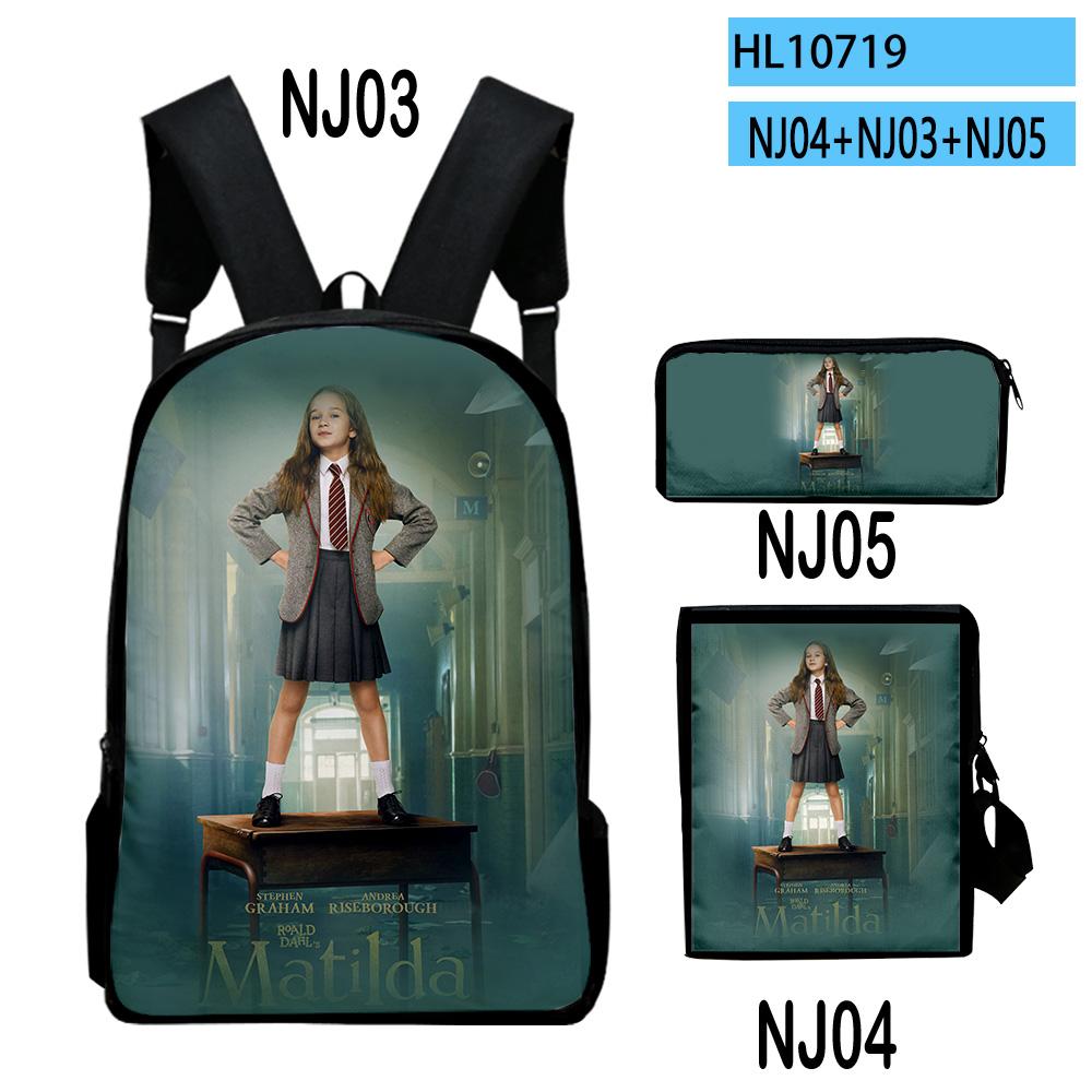 Klassiek Roald Dahl's Matilda the Musical 3D Print 3 stuks/Set Schooltassen Laptop Dagrugzak Rugzak Schuin geplaatste schoudertas Etui