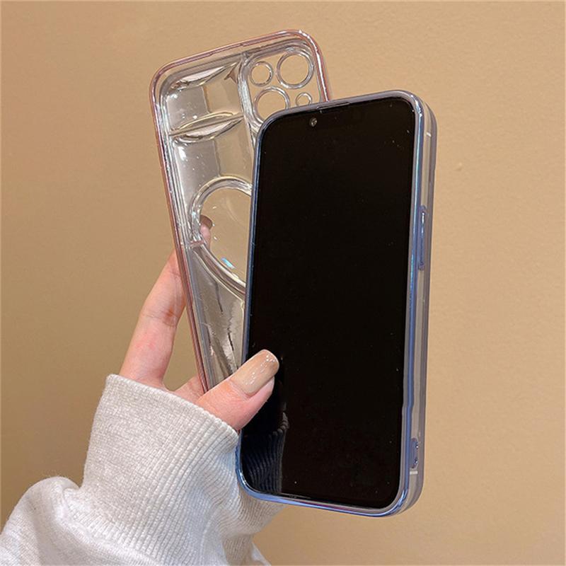 Luxury Love Heart Plating Phone Case For iPhone 14 Plus 15 12 11 13 Pro Max Clear Hollow Display Hole Shockproof Soft Back Cover