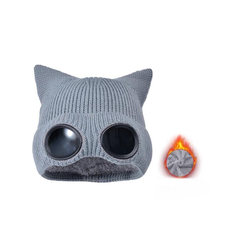 

Шапка-колпак «Маленький дьявол» вязаная с кошачьими ушками Мужская Женская Утепленная для тепла Лыжная Однотонная Защита ушей Ветрозащитная Шапка-пуловер серый