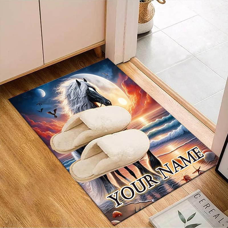 1PC Custom Name Equestrian Sunset Majesty Theme Floor Mat Ideal for Living Room, Game Rooms, Office, Bedroom,Floor Mat Playful Design