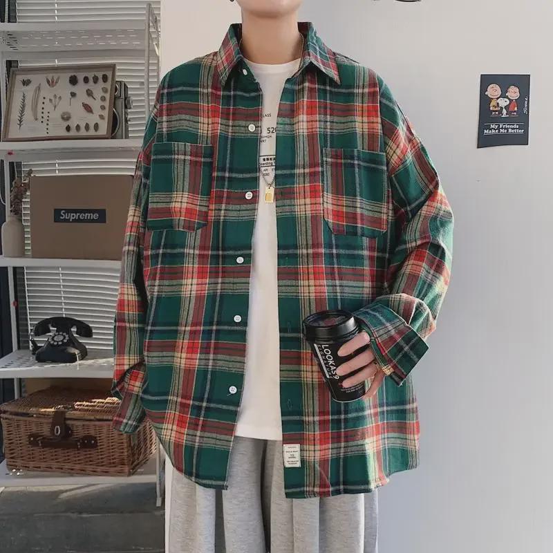 Men's High-End Plaid Oversized Shirt/Jacket, Hong Kong & Japanese Style, Unique Couple Design