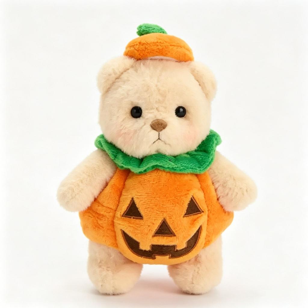 Soft Fluffy Halloween Teddy Bear Plush Toy 25cm Pumpkin Suit Bear Doll, Perfect Holiday Gift and Home Decor
