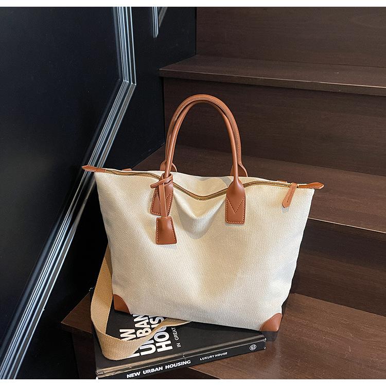 New Versatile Canvas Women's Bag Contrasting Color Large-capacity Portable Tote Bag Women's Niche Retro Messenger Bag