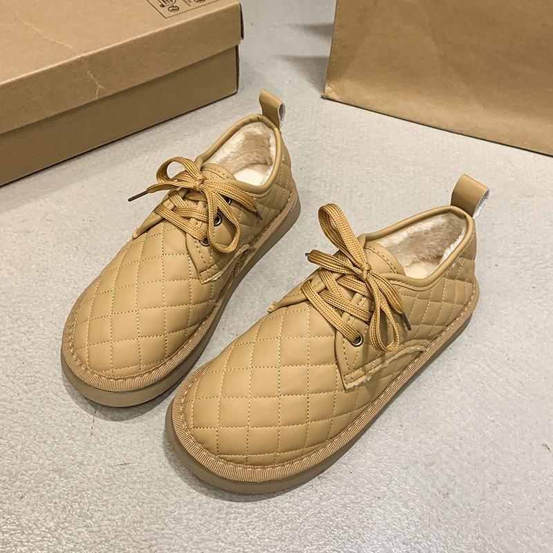 Soft-soled thickened warm bread shoes women's autumn and winter new velvet lace-up cotton shoes casual versatile snow boots