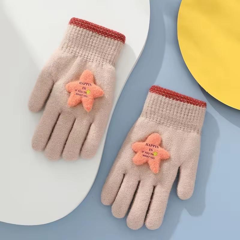 Cute Star Children Soft Winter Fashion Outdoor Warm Kids Knitted Gloves One Size бежевый