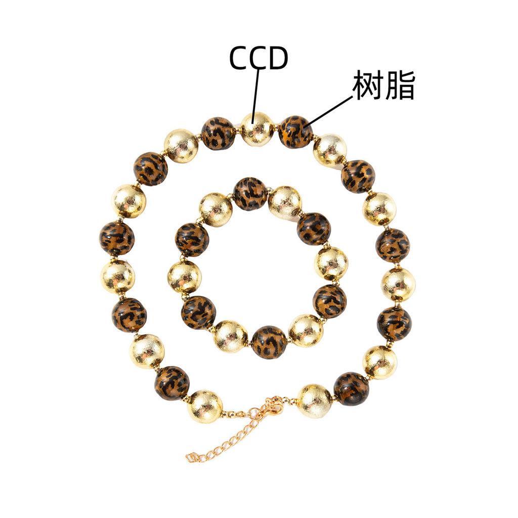 Retro Leopard Print Beaded Sweater Chain Light Luxury Maillard Exaggerated Punk Style Personalized Jewelry