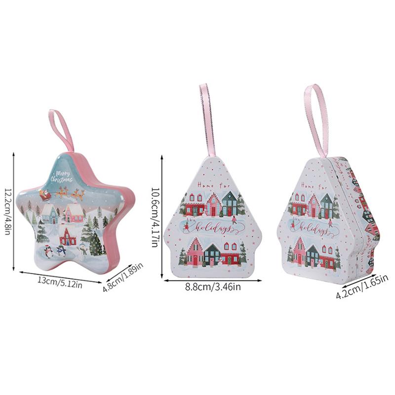 Christmas Decor Tinplate Box Storage Box With Lanyard Candy Biscuit Box Jewelry Storage Party Favors Christmas Tree Decoration