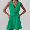 European & American Design Cotton Linen Suit: Women's Summer Casual Sleeveless Vest & Shorts Set
