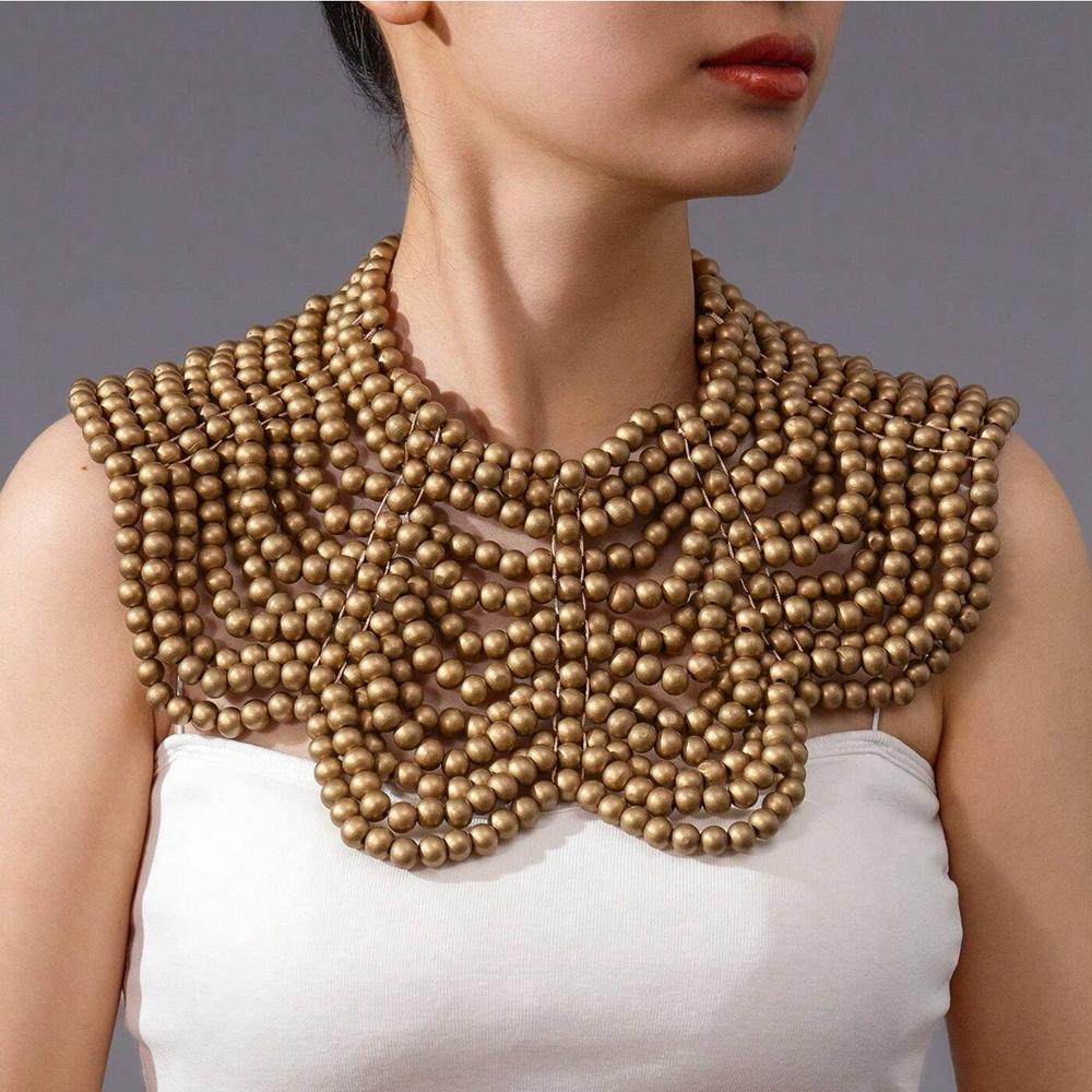 Fashion Bohemian Handmade Wooden Bead Woven Bib Necklace Statement Jewelry Women's Vacation Party Accessories