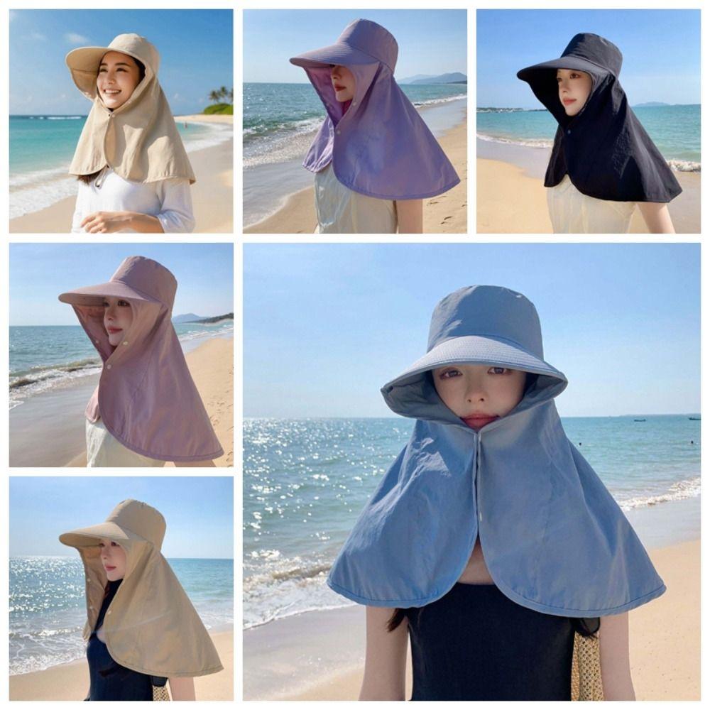 Casual Wide Brim Shawl Fisherman Hat Solid Color Breathable Hiking Bucket Hat Elastic Neck Protection Mountaineering Cap Summer
