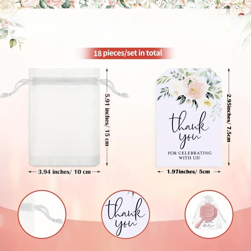 30pcs/Set Mirror Plastic Compact Mirrors with Rose Design Bridal Thank You Card Yarn Bag Wedding Party Gift Bridal Shower Favors