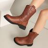 Comfy Western Boots Women's Ankle Boots Cowboy Low Heels Shoes Round Toe Patchwork Footwear