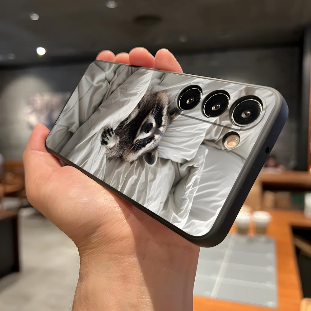 Cute Raccoon Phone Case For Samsung A56 A36 A26 A16 A15 A25 A35 A55 A14 A34 A24 A54 Black Soft Shell